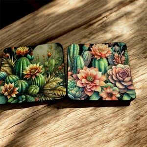 Floral Cactus Coasters Set
